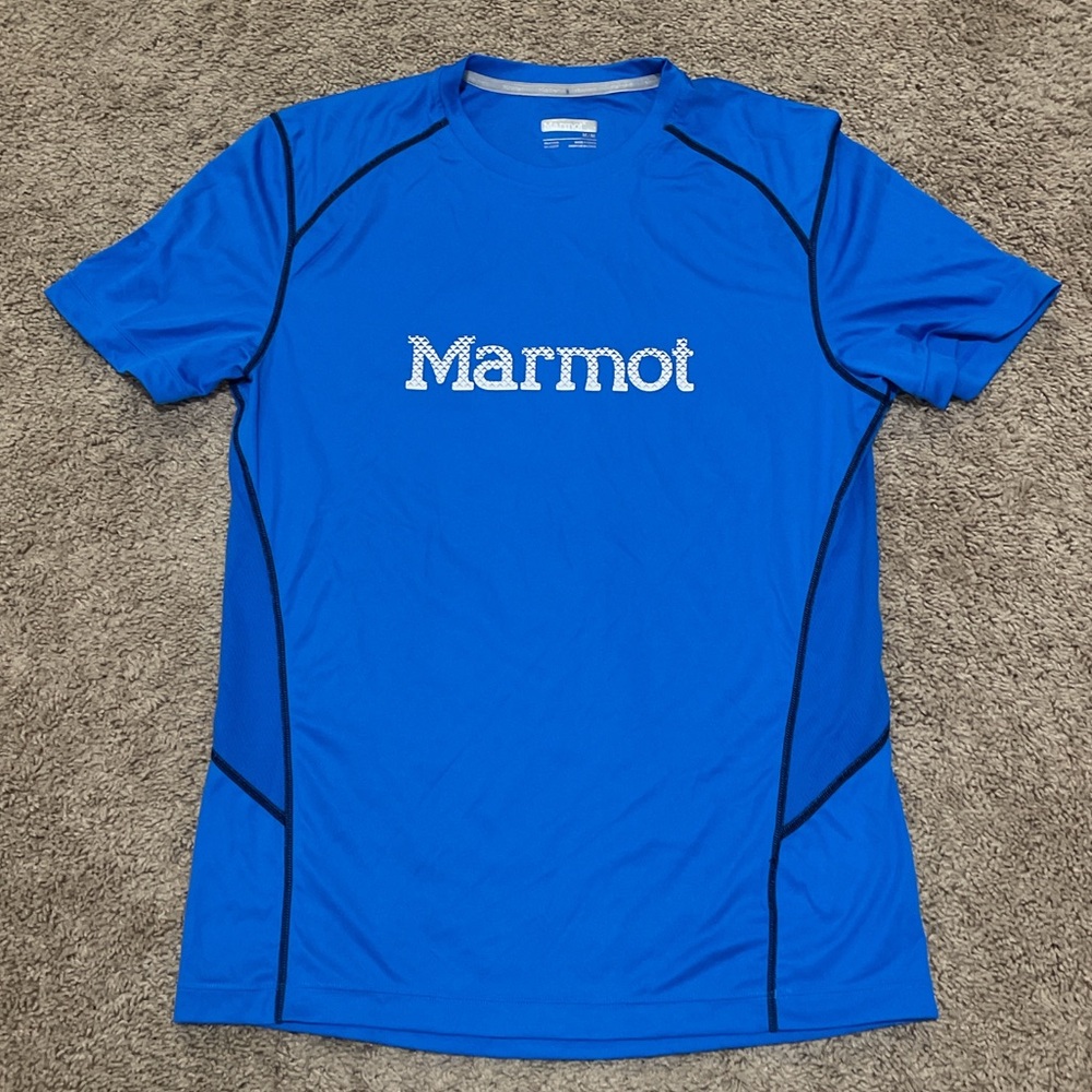 Men’s Marmot Windridge with graphic shirt blue size M brand new no tags